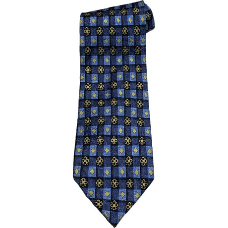 MADE IN ITALY製 Ermenegildo Zegna 小紋柄ブロックチェックシルクネクタイ ネイビー