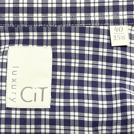 CIT LUXURY 長袖チェックシャツ ネイビー 40-15 3/4サイズ