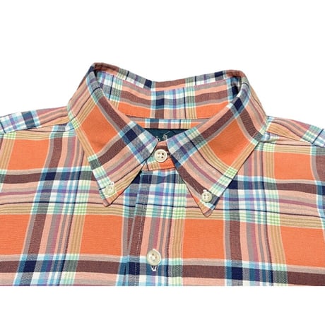 Ralph Lauren CLASSIC FIT チェック柄半袖ボタンダウンシャツ オレンジ Sサイズ
