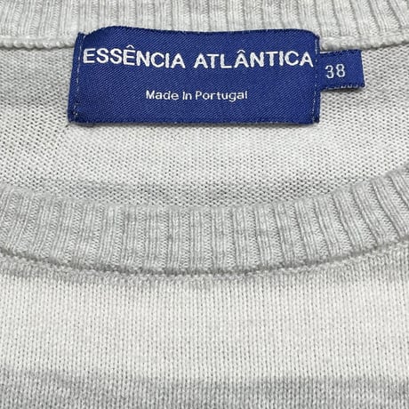 MADE IN PORTUGAL製 ESSENCIA ATLANTICA 半袖ニットTシャツ ホワイト×グレー 38サイズ