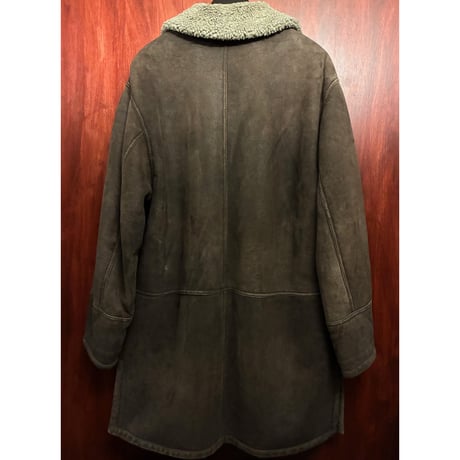 MADE IN ITALY製 GERANI SPORTSWEAR 本革 ラムスウェードレザー ボアレザーロングコート ダークブラウン 48/Mサイズ