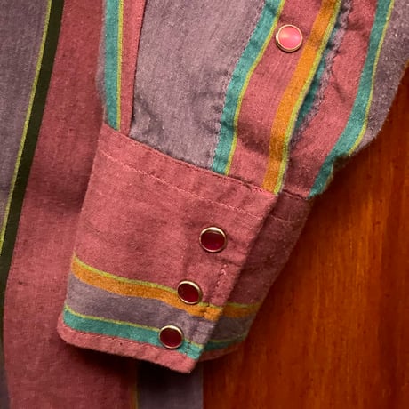 MADE IN USA製 80s～90s Panhandle Slim ストライプ柄長袖ウエスタンシャツ パープル 14 1/2×32サイズ