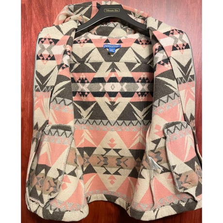 MADE IN MEXICO製 PENDLETON フード付きフルジップウールベスト ピンク×ベージュ Mサイズ