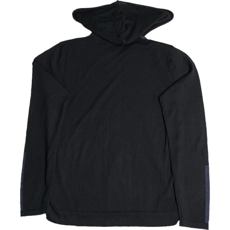 MADE IN ITALY製 VNECK プルオーバーメリノウールパーカー ネイビー×ブラック 50サイズ