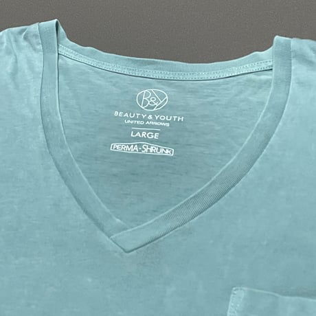 BEAUTY & YOUTH UNITED ARROWS PARMA-SHRUNK Vネック半袖Tシャツ グレイッシュグリーン Lサイズ