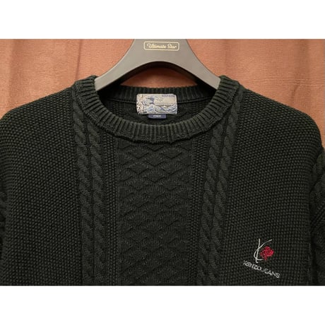 MADE IN JAPAN製 90s KENZO JEANS 葛飾北斎タグ コットンアクリルケーブルニットセーター ブラック Fサイズ