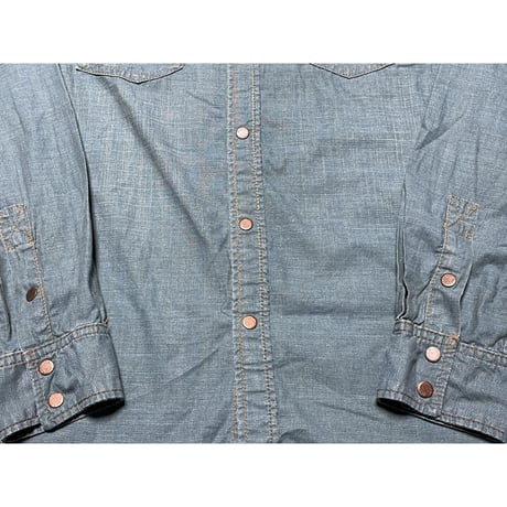 オーガニックコットン使用 nudie Jeans 長袖ダンガリーウエスタンシャツ ライトインディゴ Sサイズ