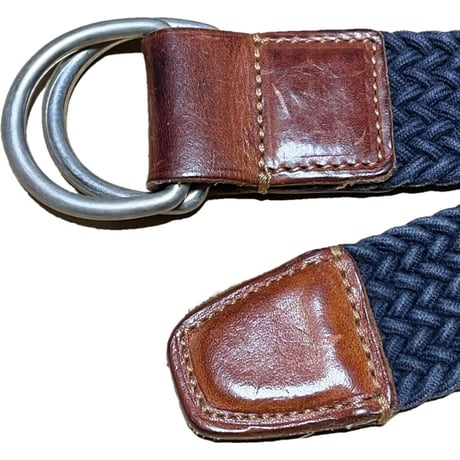 MADE IN ITALY製 Felisi レザー×ニットメッシュベルト ブラウン×ネイビー 48-90サイズ
