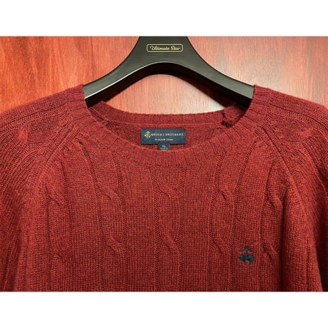 BROOKS BROTHERS ITALIAN YARN メリノウールクルーネックケーブルニットセーター ボルドー XLサイズ