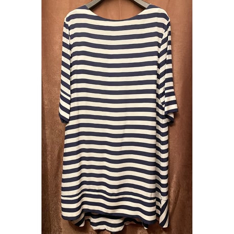 HÉLIOPÔLE ボーダー柄シルクワンピース ネイビー×ホワイト 36サイズ