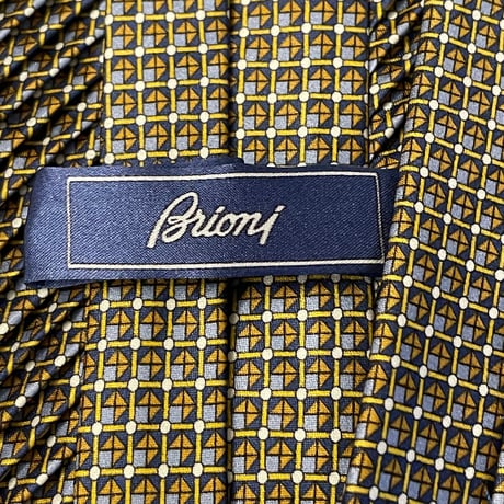 MADE IN ITALY製 Brioni HANDMADE 総柄プリントシルクプリーツネクタイ マルチカラー