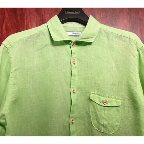 【BARNEYS NEWYORK 取り扱い】 MADE IN ITALY製 POGGIANTI 1958 長袖リネンシャツ ライムグリーン Lサイズ