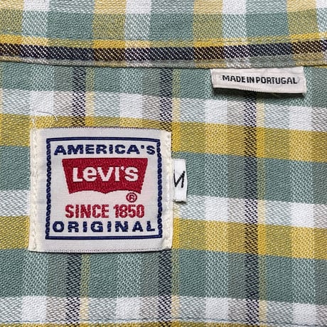 MADE IN PORTUGAL製 Levi's ORIGINAL 長袖チェックシャツ グリーン×イエロー Mサイズ