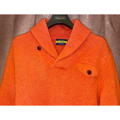 RALPH LAUREN RUGBY ショールカラーウールセーター オレンジ Sサイズ