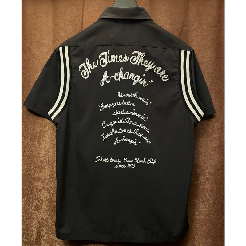 Schott 半袖シャツ ブラック Schott N.Y.C ショット 刺繍 半袖 ワークシャツ 開襟シャツ