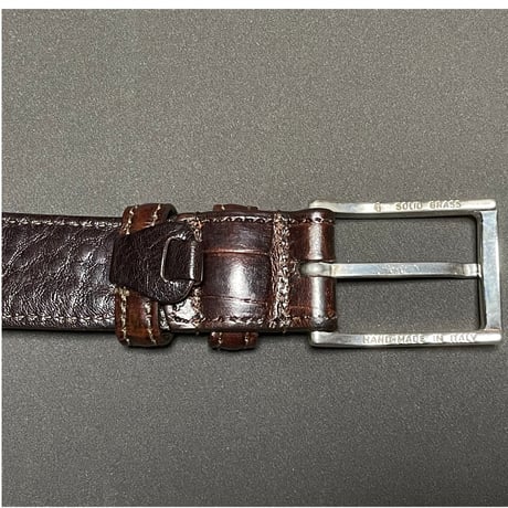 Felisi クロコ型押しレザーベルト 42-75 ダークブラウン イタリア製