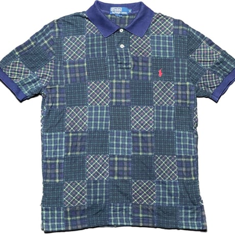 Polo by RALPH LAUREN 半袖パッチワークチェック柄ポロシャツ グリーン Mサイズ
