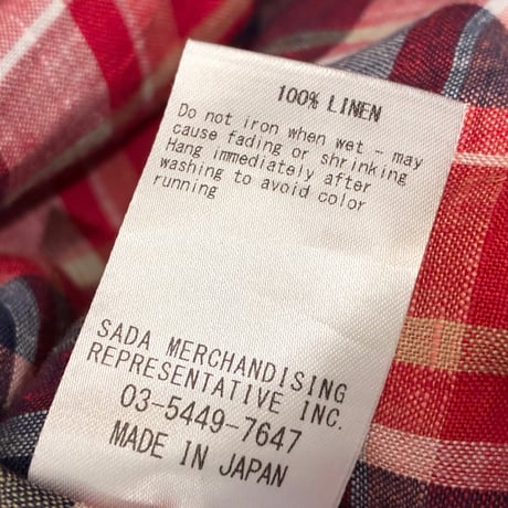 MADE IN JAPAN製 Maker's Shirt 鎌倉 チェック柄 リネン100% 長袖ボタンダウンシャツ レッド 39-15 1/2サイズ