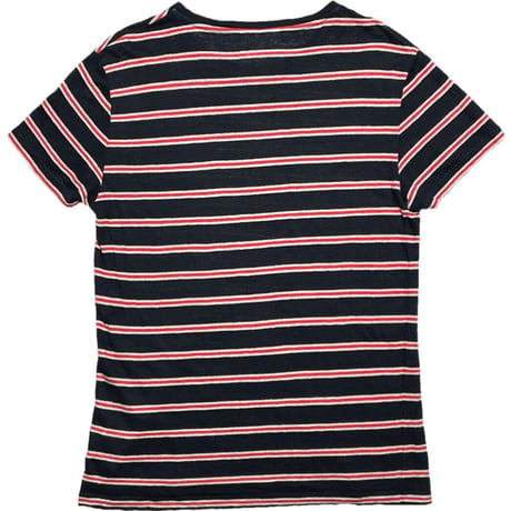 【UNITED ARROWS 取り扱い】 MADE IN PORTUGAL製 Harmony ボーダー柄半袖リネンTシャツ ネイビー×レッド Mサイズ