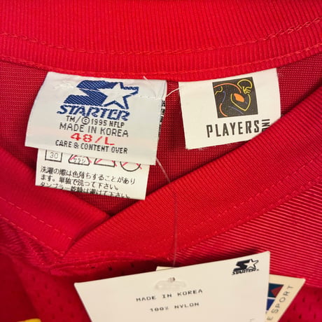 ☆タグ付き新古品☆ MADE IN KOREA製 90s STARTER × NFL KANSAS CITY CHIEFS Steve Bono モデル フットボールジャージ レッド 48サイズ