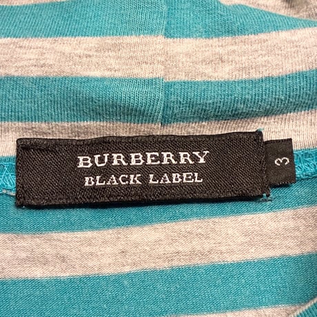 MADE IN JAPAN製 BURBERRY BLACK LABEL ボーダー柄 タートルネックニットカットソー グレー×グリーン 3サイズ