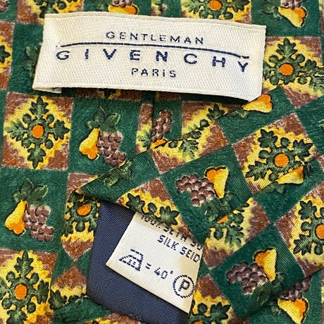 MADE IN ITALY製 GIVENCHY 総柄シルクネクタイ グリーン