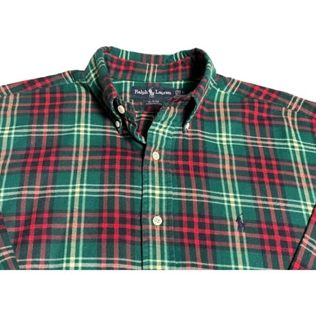 ▲訳あり商品▲ 80～90s 北マリアナ諸島製 Ralph Lauren 長袖ボタンダウンチェックシャツ グリーン×レッド Lサイズ
