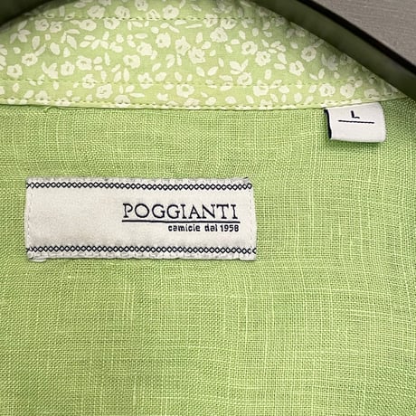 【BARNEYS NEWYORK 取り扱い】 MADE IN ITALY製 POGGIANTI 1958 長袖リネンシャツ ライムグリーン Lサイズ