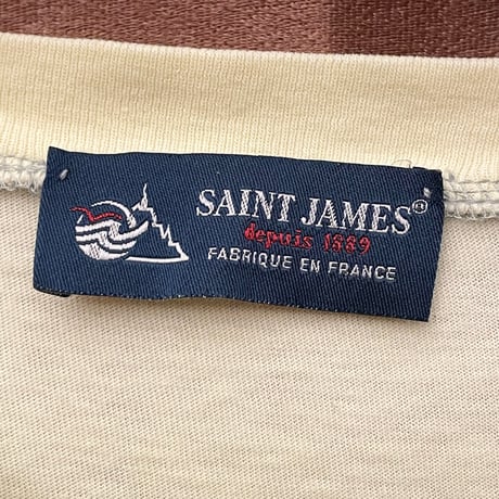 MADE IN FRANCE製 SAINT JAMES ボーダー柄 クルーネックTシャツ ベビーイエロー×グレー MLサイズ