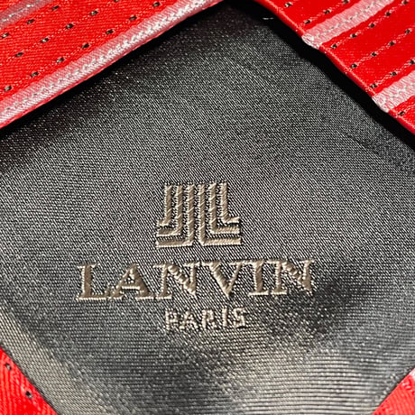 MADE IN FRANCE製 LANVIN PARIS レジメンタルストライプ柄シルクネクタイ レッド