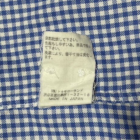 MADE IN ITALY製Cotonificio Albini生地使用 MADE IN JAPAN製 TOMORROWLAND BLUE WORK 長袖ギンガムチェック柄シャツ ブルー Mサイズ