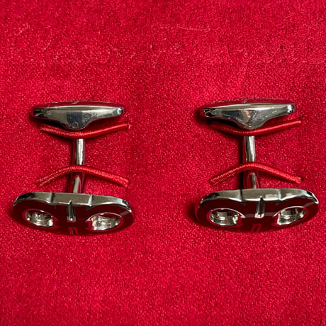 専用BOX付き MADE IN ITALY製 Salvatore Ferragamo ロゴデザインカフリンクス レッド×シルバー