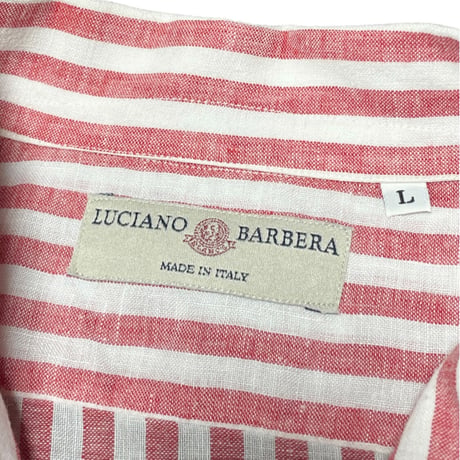 MADE IN ITALY製 LUCIANO BARBERA ストライプ柄ボタンダウン長袖リネンシャツ レッド Lサイズ
