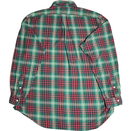 ▲訳あり商品▲ 80～90s 北マリアナ諸島製 Ralph Lauren 長袖ボタンダウンチェックシャツ グリーン×レッド Lサイズ