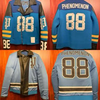 激レア MADE IN JAPAN製 PHENOMENON 2015年SSモデル カウレザーコンビ ハイブリッド リバーシブルライダースジャケット ブルー×ブラック L/40サイズ