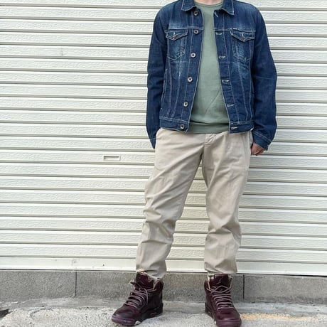 MADE IN ENGLAND製 JOHN SMEDLEY クルーネックウールセーター セージグリーン Lサイズ