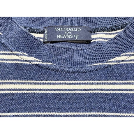 MADE IN ITALY製 VALDOGLIO FOR BEAMS F 胸ポケット付きボーダー柄半袖鹿の子Tシャツ ネイビー Mサイズ