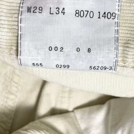 希少 MADE IN USA製 90s LEVI'S BIG E 白タブ 555 バレンシア工場製 コーデュロイパンツ アイボリー W29-L34サイズ