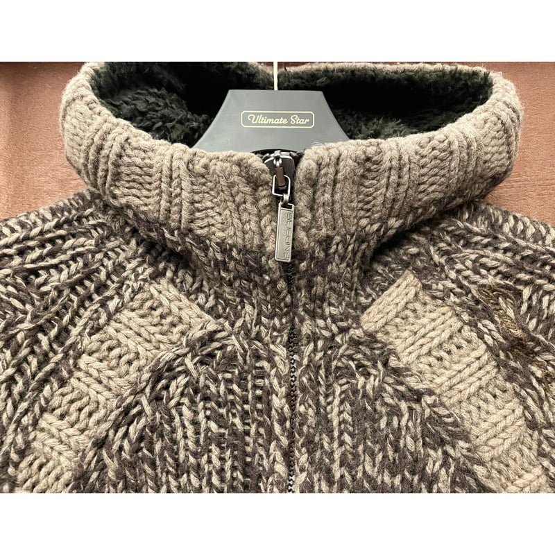 00s BEAMS ボーダー フルジップ パーカー ベロア ブラウン L MADE IN ITALY製 ENERGIE フルジップニットボアパーカー