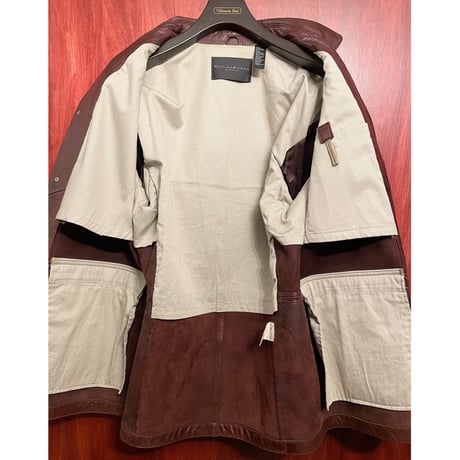 MADE IN KOREA製 DONNA KARAN NEWYORK ラムレザーコート ブラウン Sサイズ