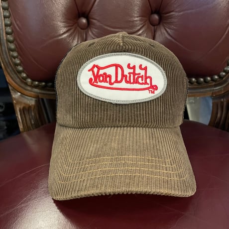 Von Dutch コーデュロイメッシュスナップバックキャップ ブラウン×ブラック Fサイズ