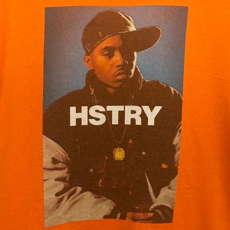HSTRY BY NAS プリント入り 長袖Tシャツ オレンジ Mサイズ