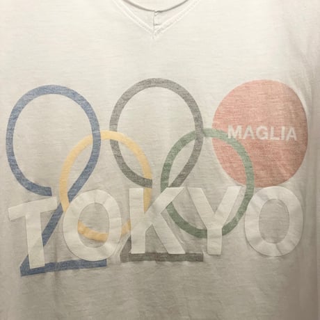 レア MADE IN ITALY製 MAGLIA 「2020 TOKYO OLYMPIC」 VネックプリントTシャツ ホワイト XSサイズ