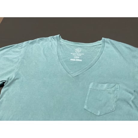 BEAUTY & YOUTH UNITED ARROWS PARMA-SHRUNK Vネック半袖Tシャツ グレイッシュグリーン Lサイズ