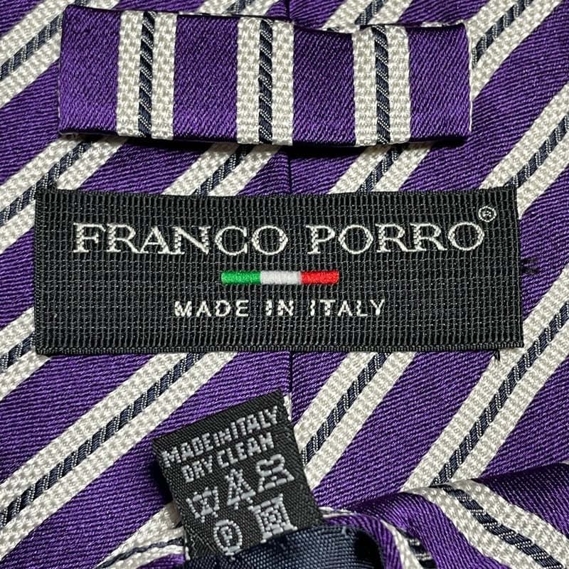 MADE IN ITALY製 FRANCO PORRO レジメンタルストライプ柄シルクネクタイ