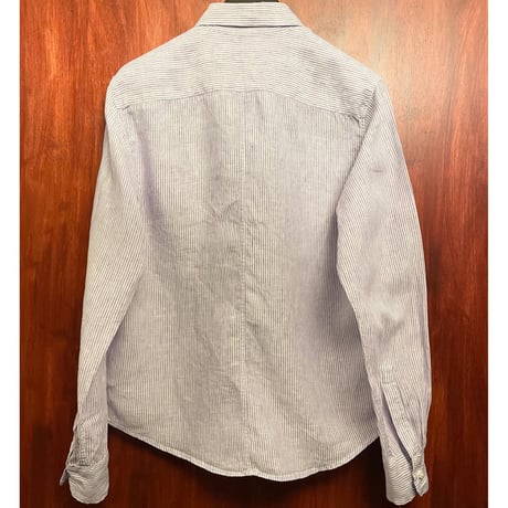 【サザビーリーグ 取り扱い】 MADE IN USA製 Frank & Eileeen ストライプ柄 長袖リネンシャツ パープル XSサイズ