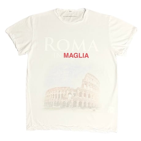 ★新品★ MADE IN ITALY製 MAGLIA 2025年AWモデル 「ROMA IN MAGLIA」 イタリア都市 コロッセオ プリント クルーネックTシャツ ホワイト×レッド M～XLサイズ