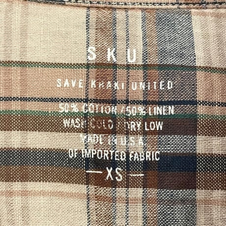 ▲訳あり商品▲ MADE IN USA製 SAVE KHAKI UNITED 長袖チェック柄コットンリネンシャツ ブラウン XSサイズ