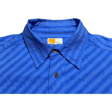 E.Z BY ZEGNA 半袖コットンレーヨンシャツ ブルー Lサイズ