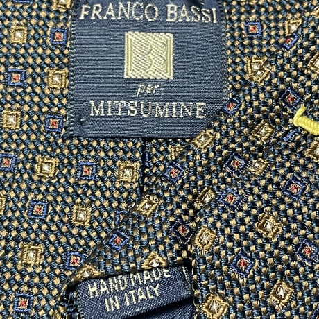MADE IN ITALY製 FRANCO BASSI per MITSUMINE HANDMADE ジャガード織り小紋柄シルクネクタイ ブラウン